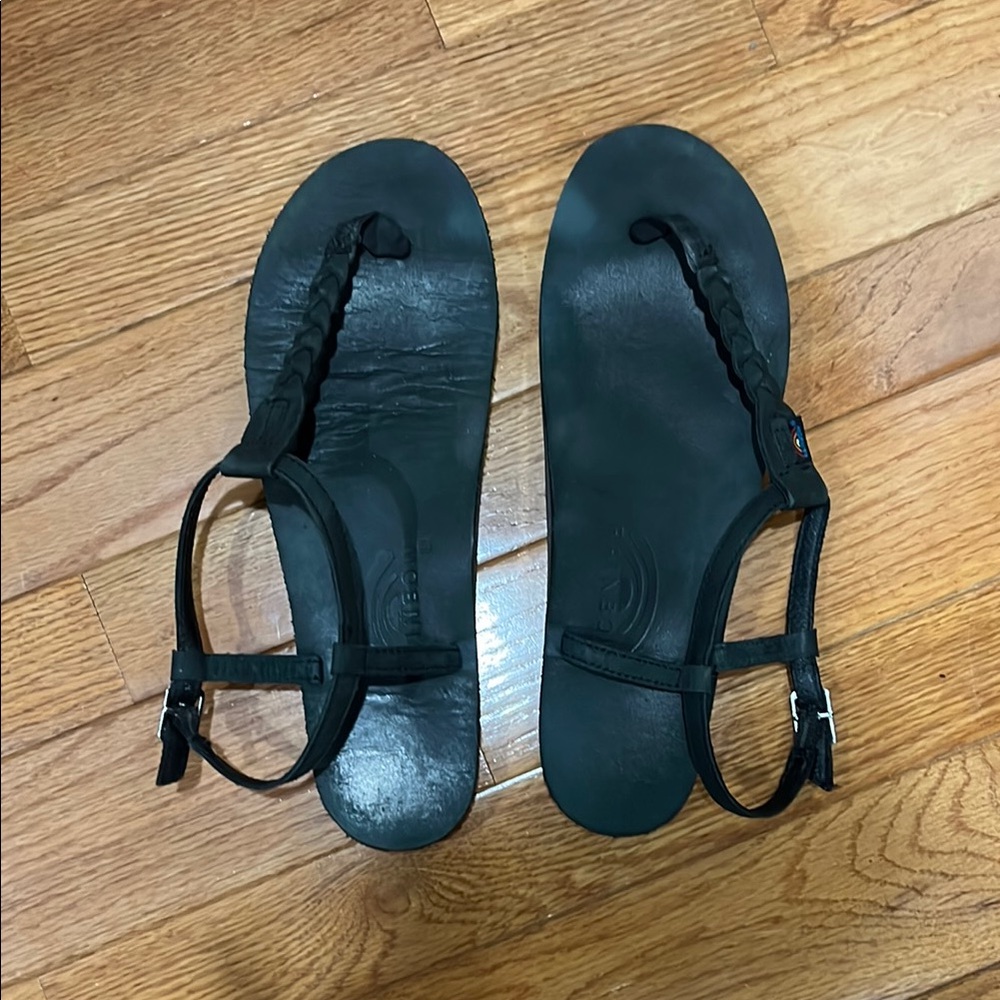 Rainbow Black Minimalist Sandals with Slingback Strap